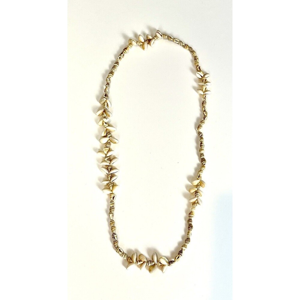 VSCO Vintage Skater Boho Hawaiian Beach Cowrie Lei Shell Necklace 34"